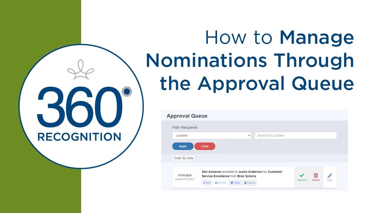 Video cover for how to manage nominations through the approval queue showing a screenshot