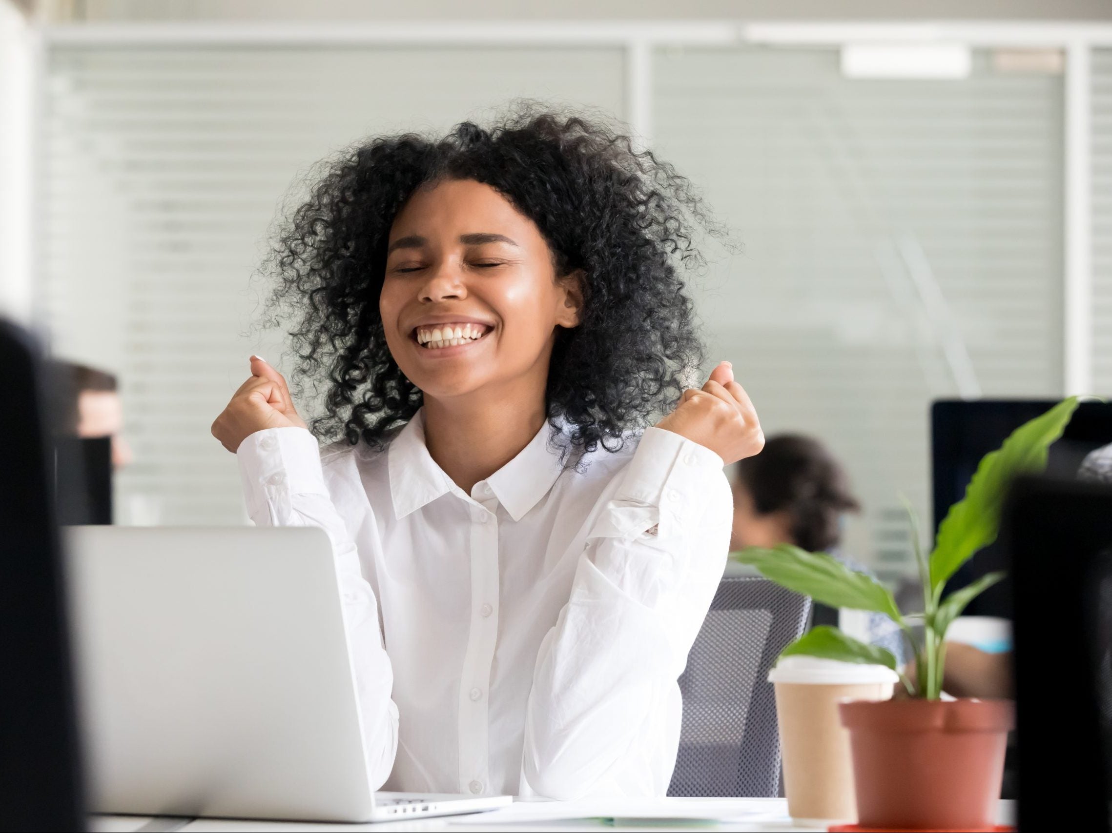 Excited,African,Office,Worker,Student,Receiving,Good,News,In,Email