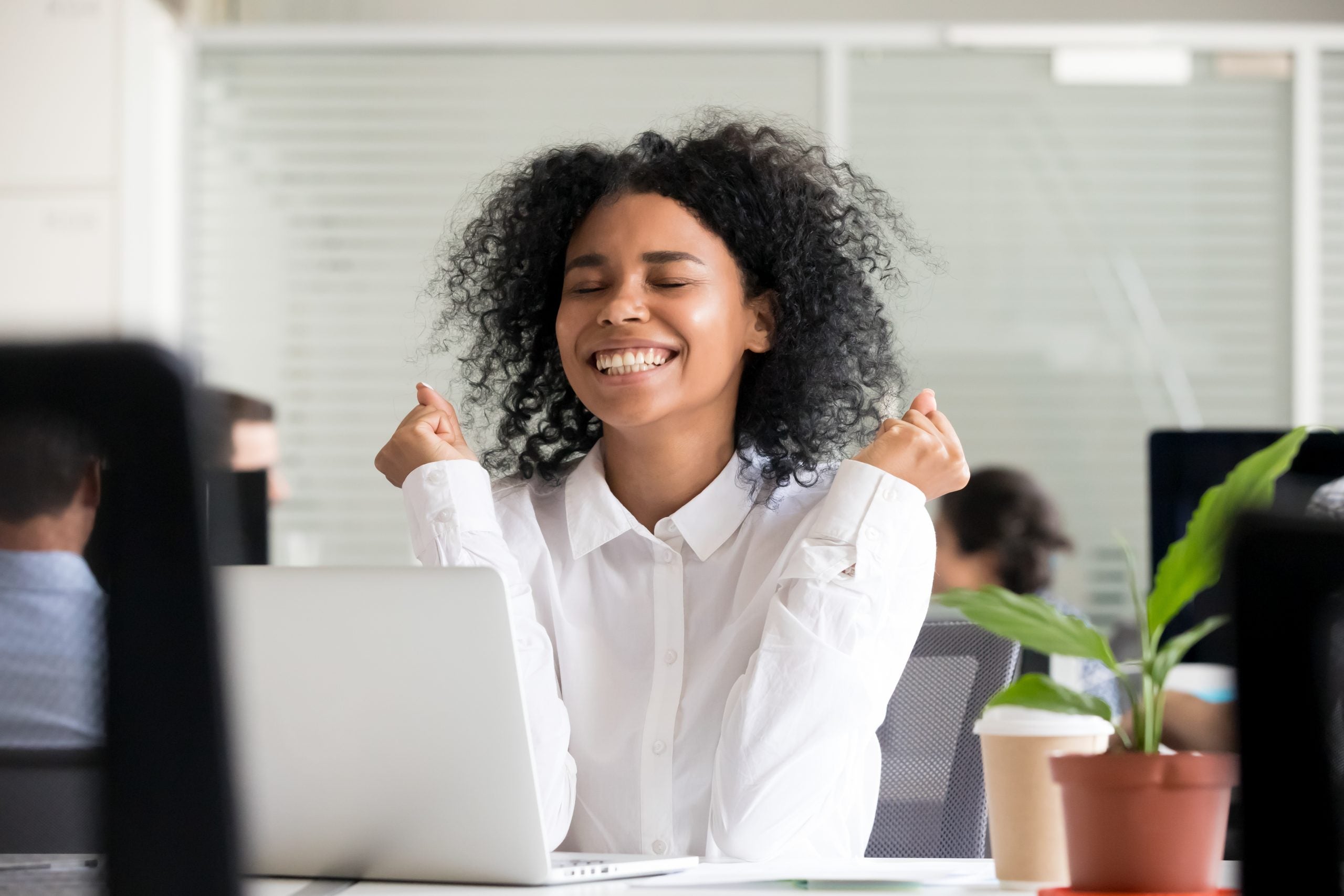 Excited,African,Office,Worker,Student,Receiving,Good,News,In,Email