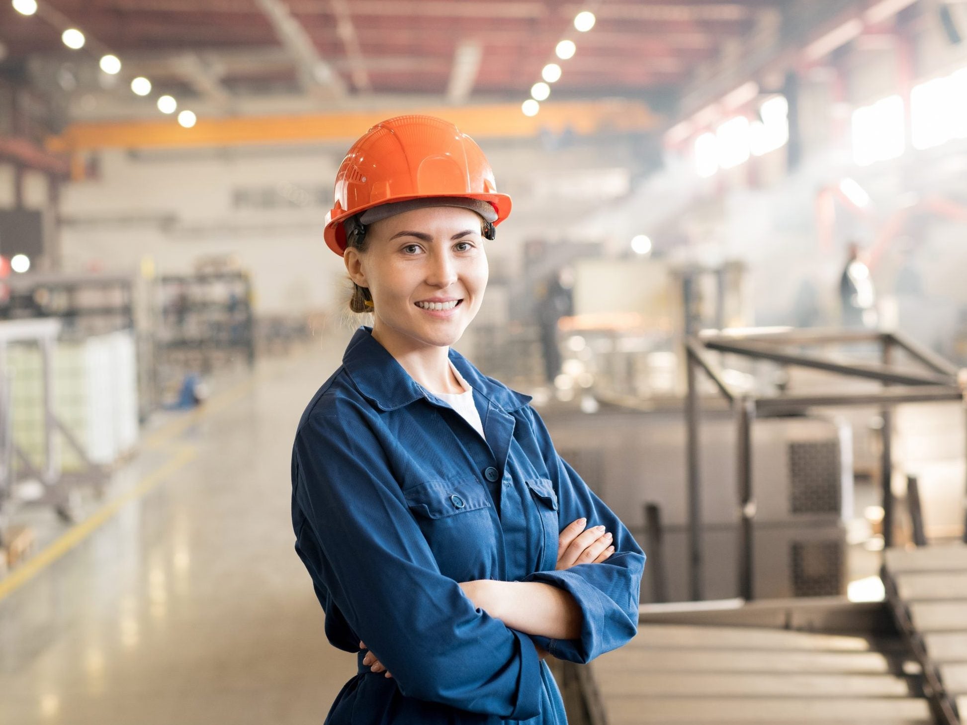 Happy,Younh,Successful,Female,Worker,Of,Factory,In,Workwear,And Happy,Younh,Successful,Female,Worker,Of,Factory,In,Workwear,And