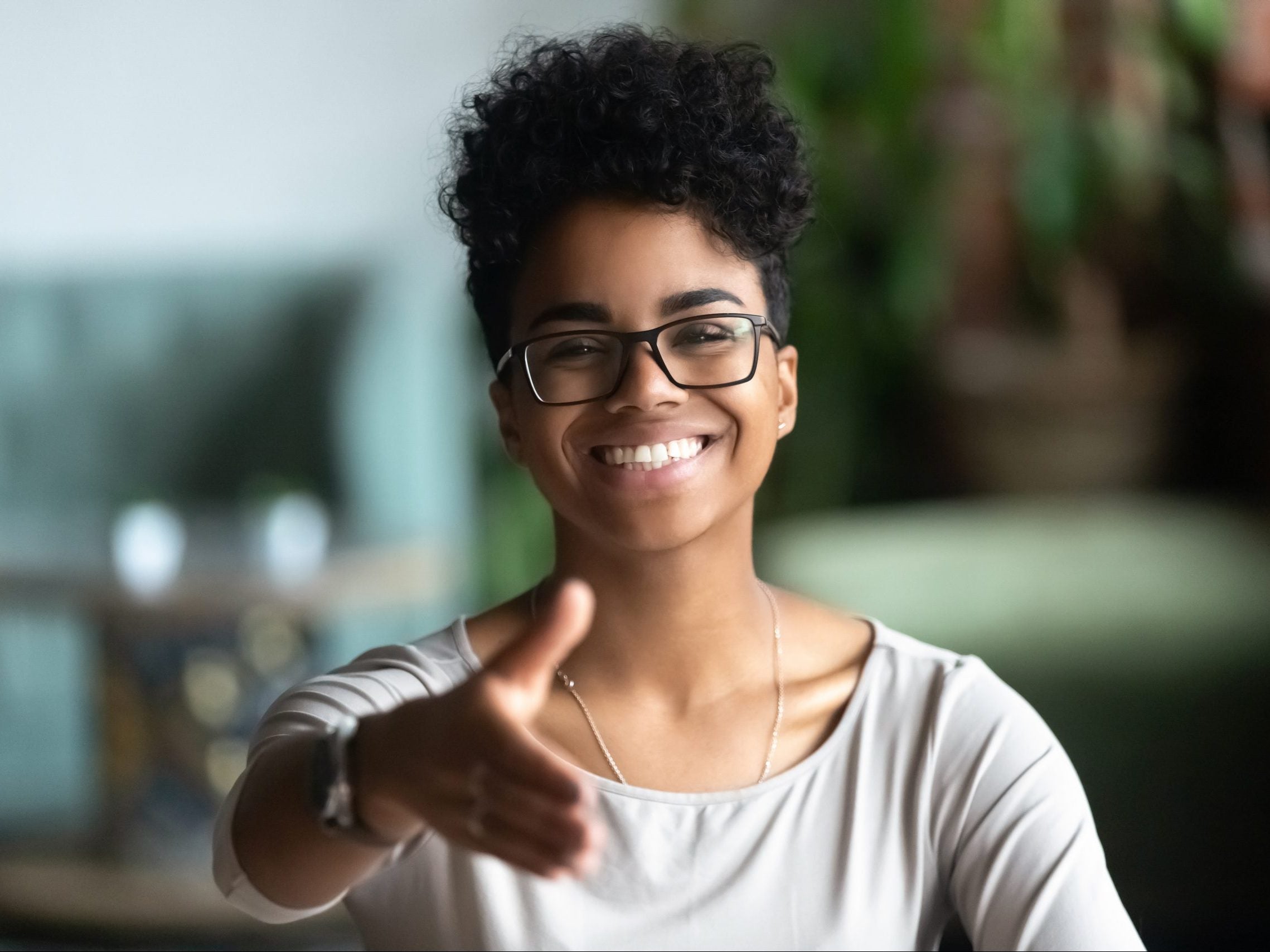 Happy,African,American,Young,Woman,In,Glasses,Stretch,Hand,For Happy,African,American,Young,Woman,In,Glasses,Stretch,Hand,For