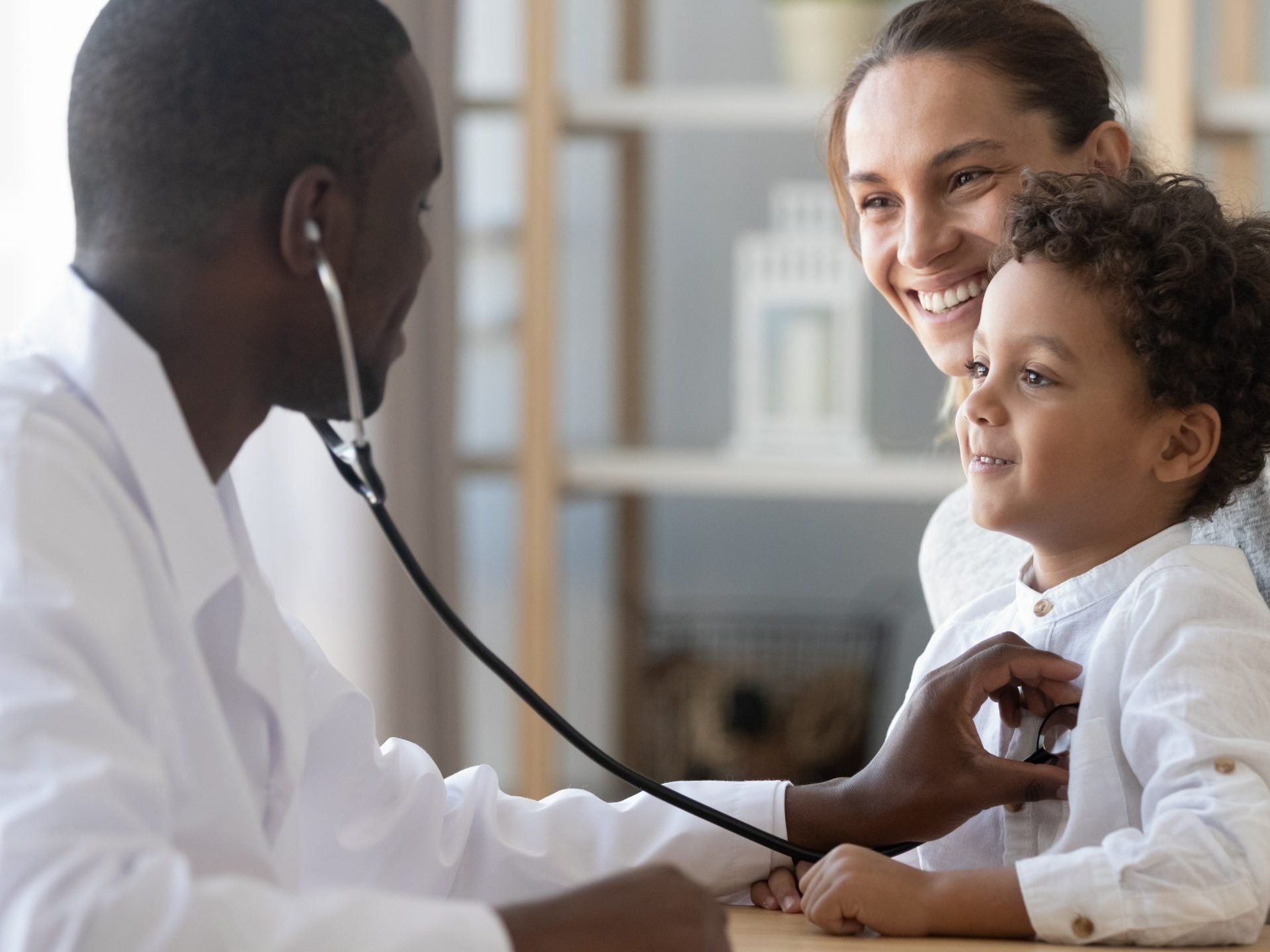 African,Male,Pediatrician,Hold,Stethoscope,Exam,Child,Boy,Patient,Visit
