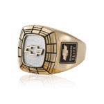 Gold ring featuring the Chevy bowtie logo in the center