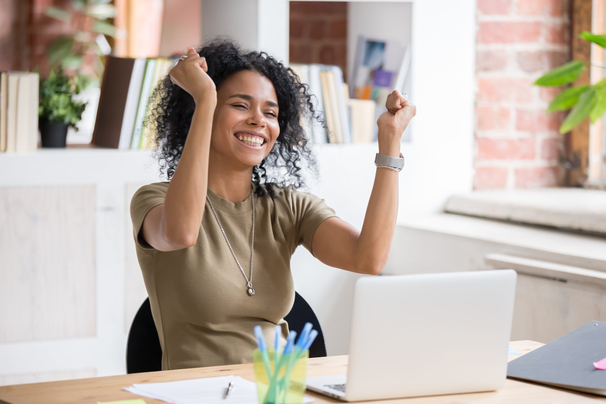 Employee Celebrating Milestone Woman Celebrating in Office