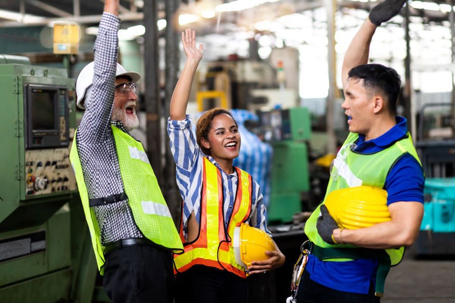 Engaged and happy factory employees