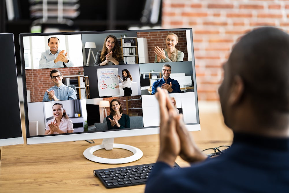 African Clapping In Virtual Video Conference Call On Computer