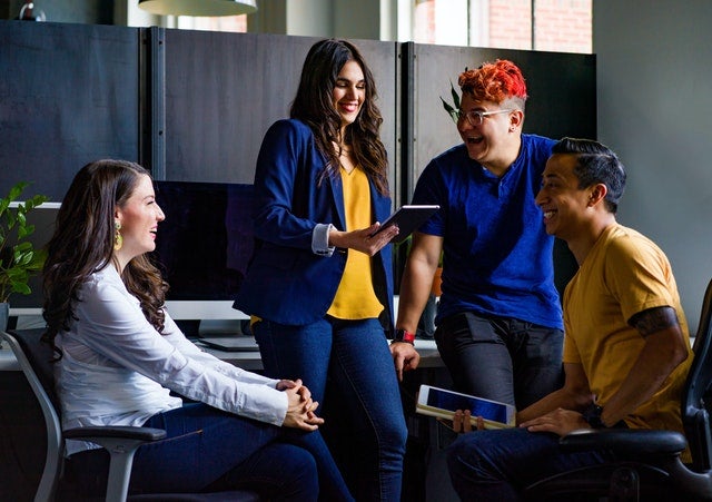 coworkers talking together