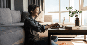 happy woman working from home
