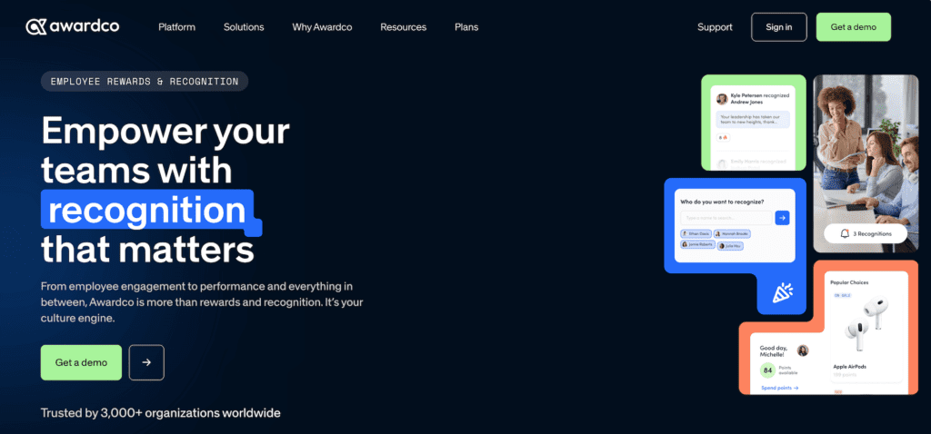 Awardco homepage: Empower your teams with recognition that matters
