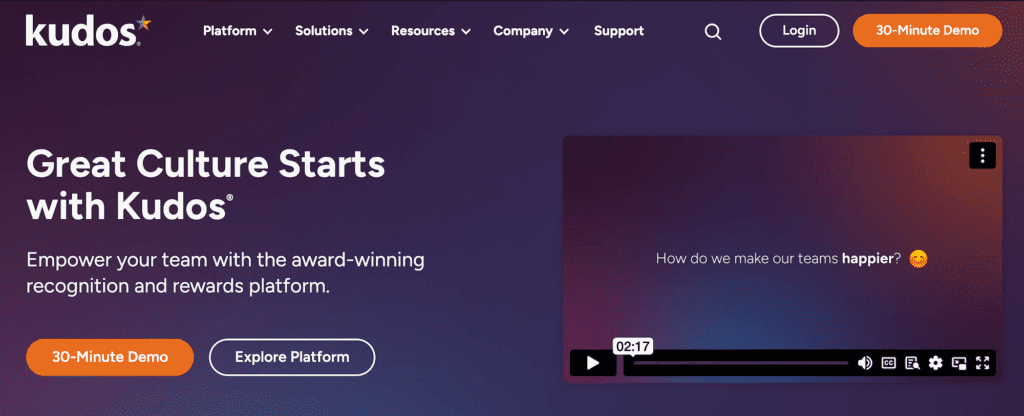 Kudos homepage: Great Culture Starts with Kudos