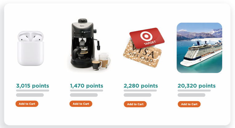 Purchases with points: AirPods, coffee machine, gift cards, cruises, etc.
