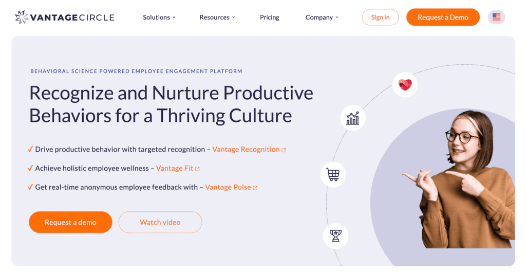 Vantage Circle homepage: Recognize and Nurture Productive Behaviors for a Thriving Culture