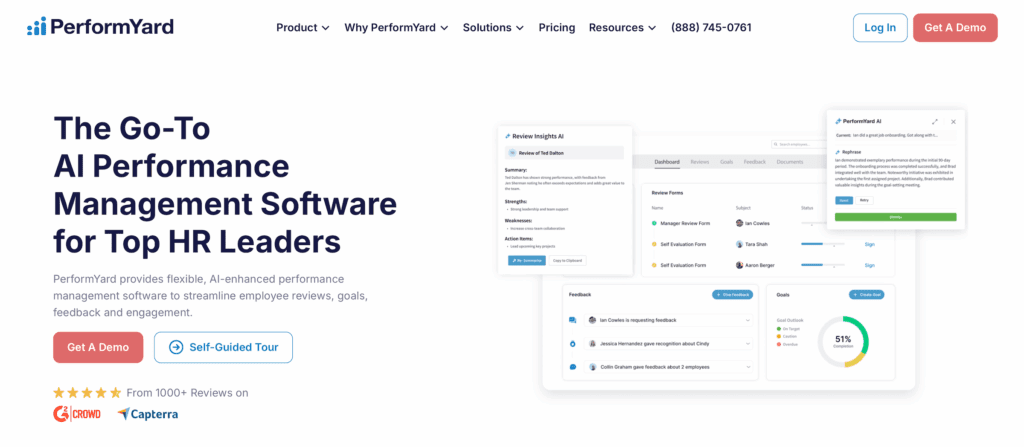 PerformYard homepage: The Go-To AI Performance Management Software for Top HR Leaders
