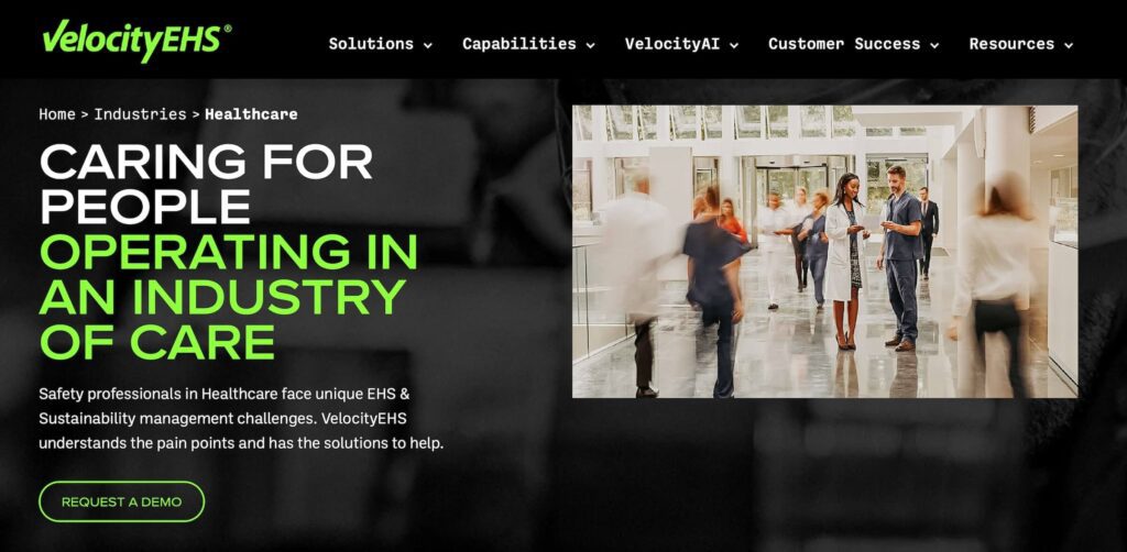 VelocityEHS homepage: Caring for People Operating in an Industry of Care