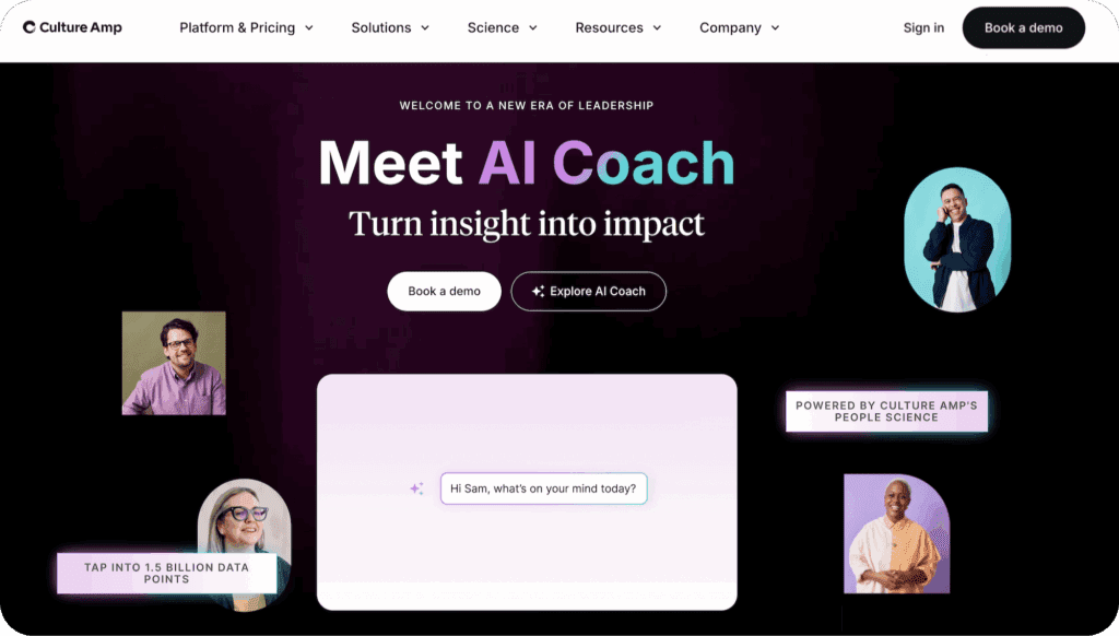 Culture Amp homepage: Meet AI Coach