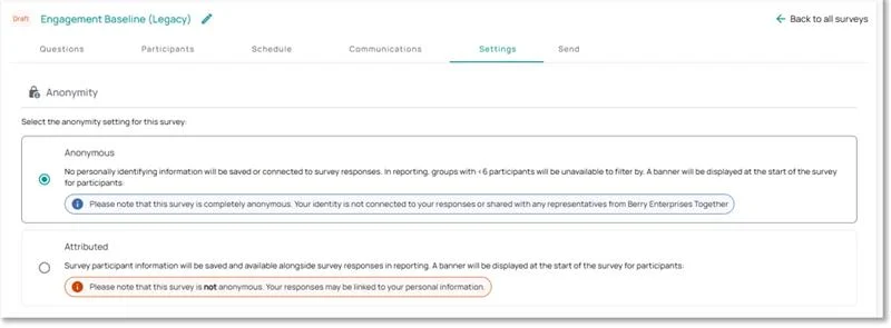 Engagement Baseline Survey: Anonymous or Attributed Feedback