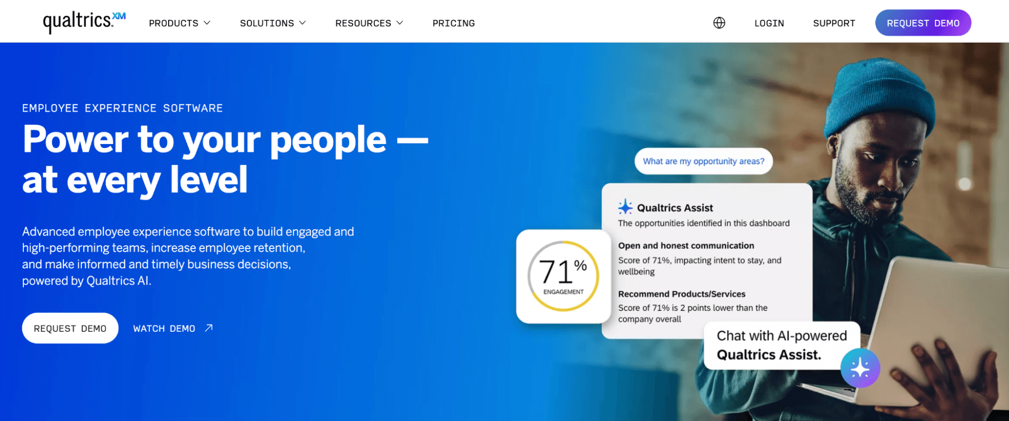Qualtrics EmployeeXM homepage: Power to your people, at every level