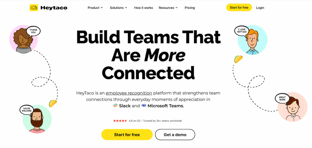 HeyTaco homepage: Build Teams That Are More Connected