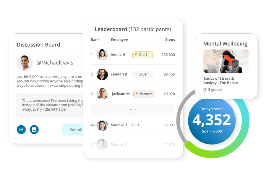 Several screenshots are shown of the Terry Berry platform, including a discussion board, leaderboard, a step counter, and a blog article for reading.