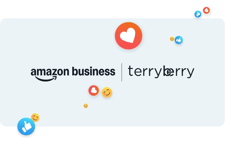 The Amazon business and Terry Berry logos next to each other with several emojis showing support around the logos.