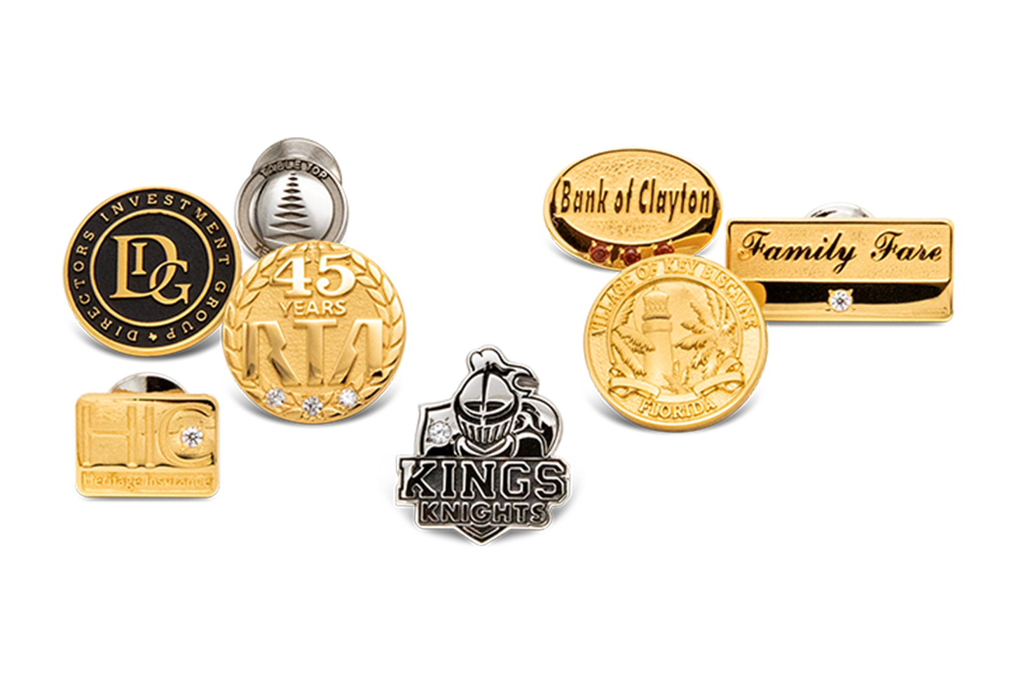 8 different types of recognition rings in gold and silver