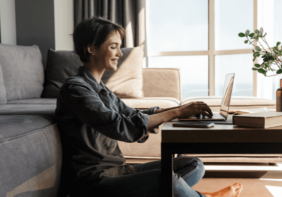 happy woman working from home
